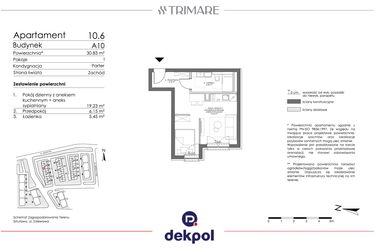 Rzut - Mieszkanie na sprzedaż 1 pokój o powierzchni 30,15 m² - numer 10.6 w Trimare