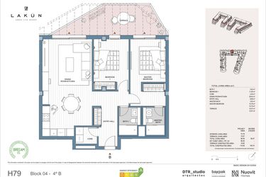 Rzut - Mieszkanie na sprzedaż 2 pokoje o powierzchni 84,3 m² - numer LK44B w Lakun