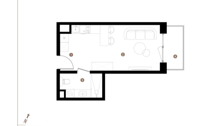 Rzut - Mieszkanie na sprzedaż 1 pokój o powierzchni 27,12 m² - numer A2.4.10 w Apartamenty Grundmanna