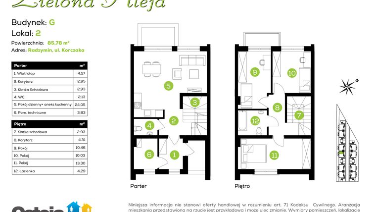 Rzut - Dom na sprzedaż 4 pokoje o powierzchni 85,78 m² - numer G2 w Zielona Aleja