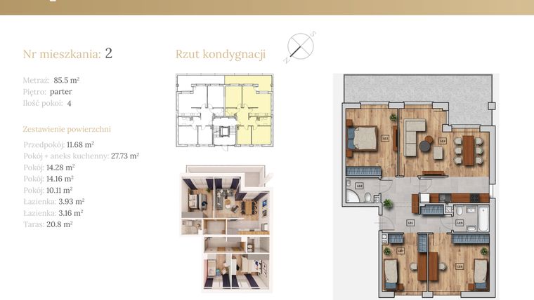 Rzut - Mieszkanie na sprzedaż 4 pokoje o powierzchni 85,05 m² - numer 51C.M2 w Dębowa 51