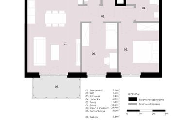 Rzut - Mieszkanie na sprzedaż 3 pokoje o powierzchni 63,54 m² - numer M1.02 w Wola Vert
