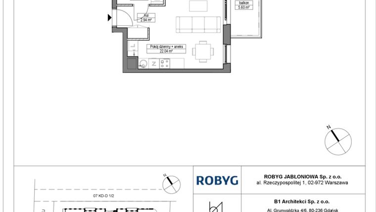 Rzut - Mieszkanie na sprzedaż 1 pokój o powierzchni 29,03 m² - numer A.5M16 w Dobre Miejsce