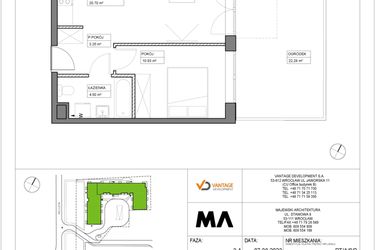 Rzut - Mieszkanie na sprzedaż 2 pokoje o powierzchni 39,38 m² - numer PT/A/0/2 w Przystanek Tarnogaj