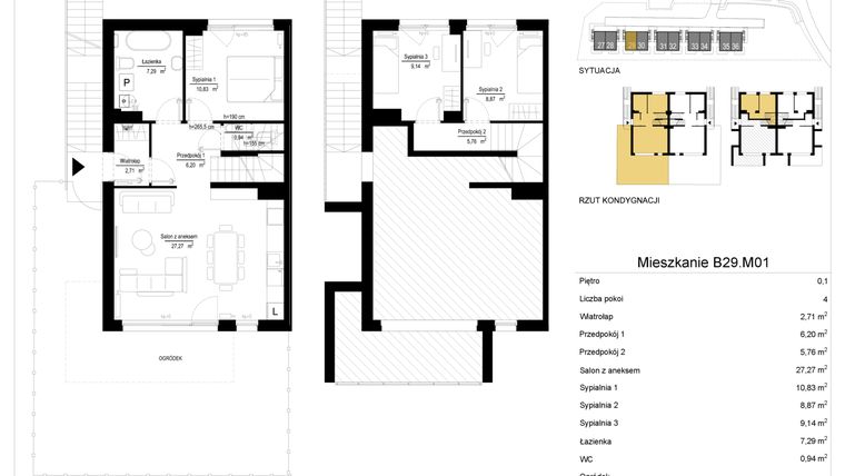 Rzut - Mieszkanie na sprzedaż 4 pokoje o powierzchni 84,85 m² - numer 29.1 w River Park