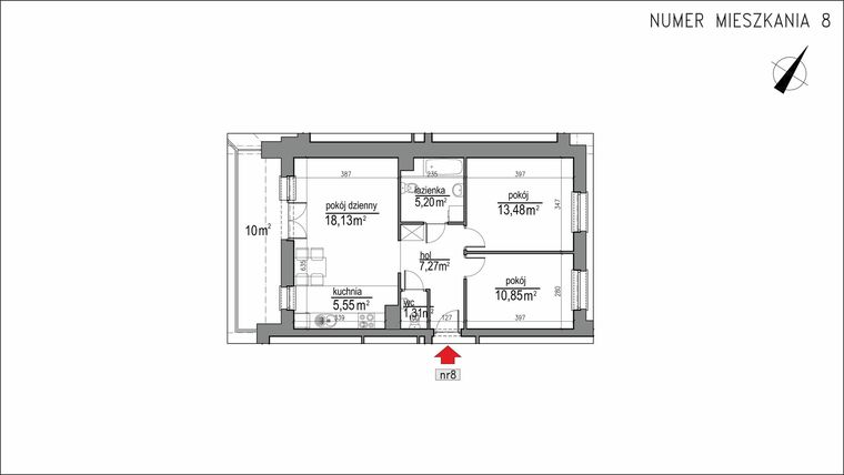 Rzut - Mieszkanie na sprzedaż 3 pokoje o powierzchni 61,79 m² - numer 1m.8 w Osiedle Rytm