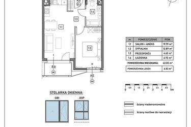 Rzut - Mieszkanie na sprzedaż 2 pokoje o powierzchni 42 m² - numer A.3.5 w GreenLine