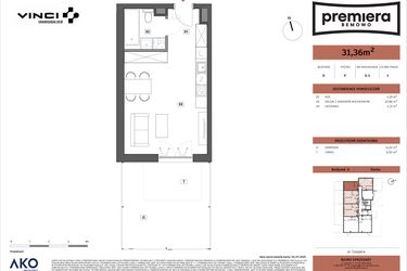 Rzut - Mieszkanie na sprzedaż 1 pokój o powierzchni 31,36 m² - numer D.03 w Premiera Bemowo