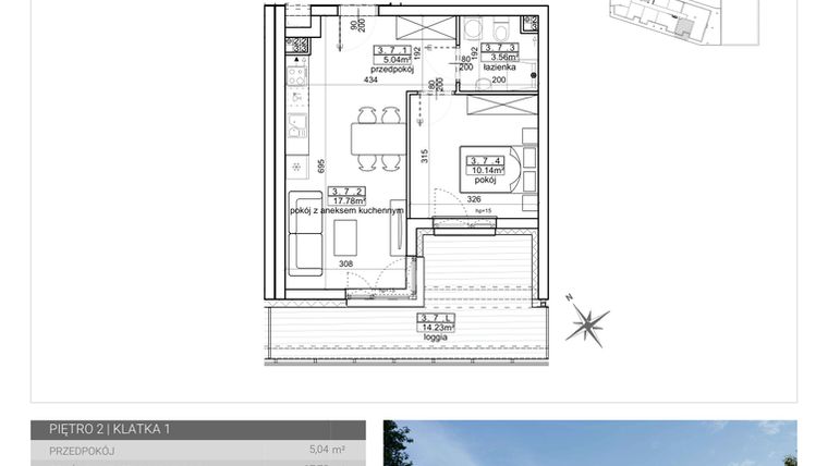 Rzut - Mieszkanie na sprzedaż 2 pokoje o powierzchni 36,52 m² - numer 21 w Wave etap II