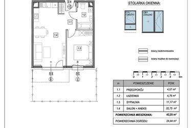 Rzut - Mieszkanie na sprzedaż 2 pokoje o powierzchni 43,25 m² - numer B.1.2 w #NaSwoim2