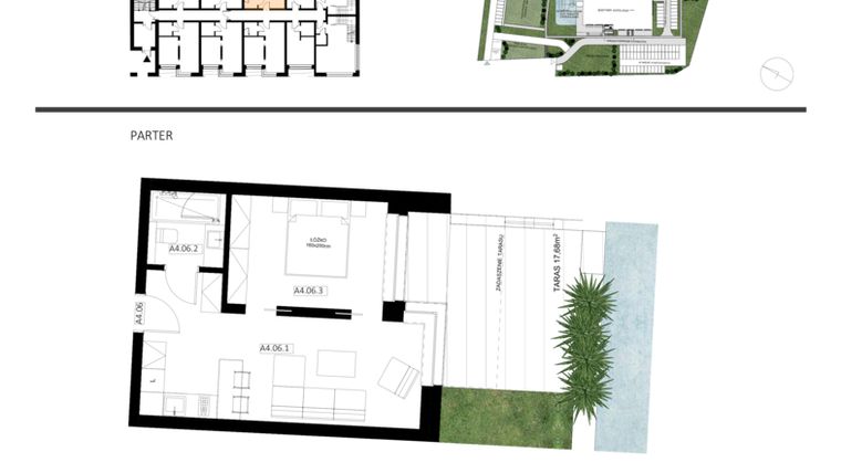 Rzut - Mieszkanie na sprzedaż 2 pokoje o powierzchni 39,22 m² - numer A4.06 w Apartamenty Dźwirzyno