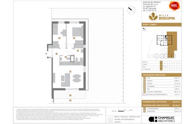 Rzut - Mieszkanie na sprzedaż 3 pokoje o powierzchni 63,97 m² - numer F.1 w Wille Biskupin