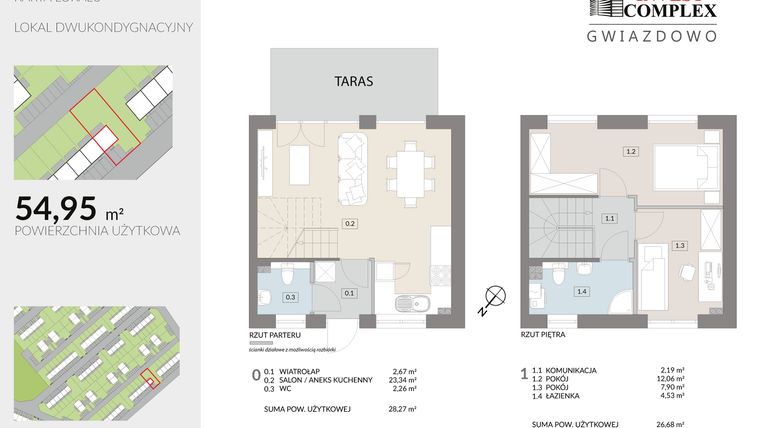 Rzut - Dom na sprzedaż 3 pokoje o powierzchni 54,59 m² - numer O16.2 w Osiedle Gwiazdowo etap 12