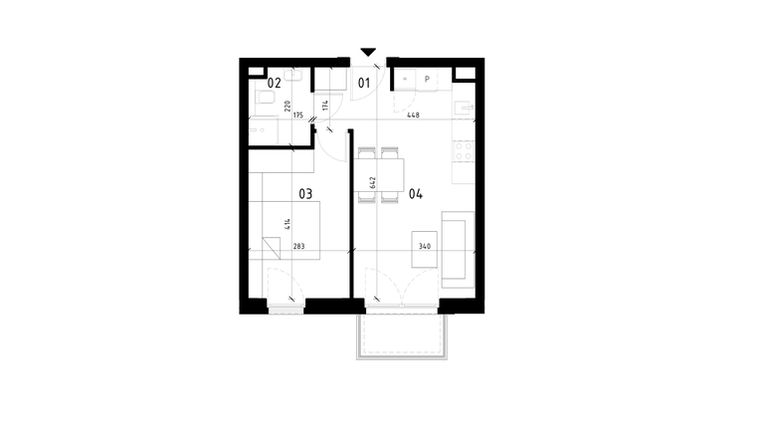Rzut - Mieszkanie na sprzedaż 2 pokoje o powierzchni 38,53 m² - numer 15 w Traugutta