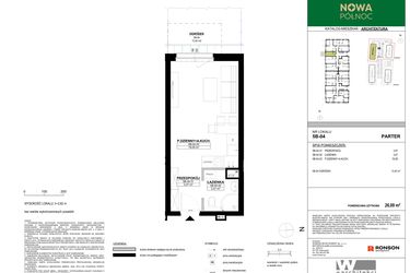 Rzut - Mieszkanie na sprzedaż 1 pokój o powierzchni 26,09 m² - numer 5B-04 w Nowa Północ etap 2A