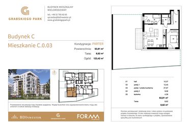 Rzut - Mieszkanie na sprzedaż 3 pokoje o powierzchni 63,81 m² - numer C.0.03 w Grabskiego Park