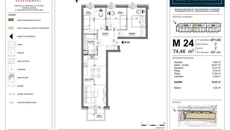 Rzut - Mieszkanie na sprzedaż 4 pokoje o powierzchni 74,46 m² - numer 24 w Nowa Reformacka