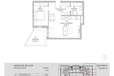 Rzut - Mieszkanie na sprzedaż 2 pokoje o powierzchni 50,22 m² - numer BII.0.M44 w Przewóz 42 ATAL II