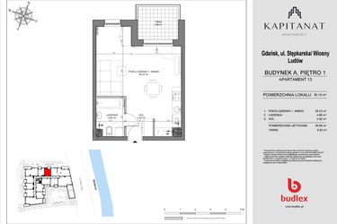 Rzut - Mieszkanie na sprzedaż 1 pokój o powierzchni 35,65 m² - numer A13 w Kapitanat A