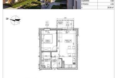 Rzut - Mieszkanie na sprzedaż 2 pokoje o powierzchni 39,94 m² - numer M.B8.02.44 w Osiedle Harmonia bud. B8