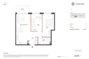 Rzut - Mieszkanie na sprzedaż 3 pokoje o powierzchni 57,88 m² - numer M.04 w Popularna 35