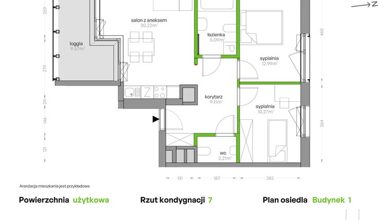 Rzut - Mieszkanie na sprzedaż 3 pokoje o powierzchni 59,89 m² - numer SV/26 w Sikorskiego Vita
