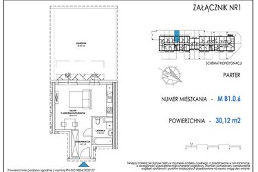 Rzut - Mieszkanie na sprzedaż 1 pokój o powierzchni 30,13 m² - numer B1.0.6 w Apartamenty Nowe Miasto