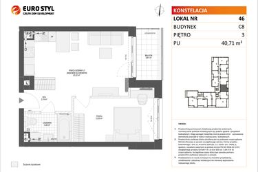 Rzut - Mieszkanie na sprzedaż 2 pokoje o powierzchni 40,71 m² - numer C8.46 w Konstelacja etap IV