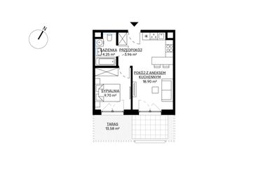 Rzut - Mieszkanie na sprzedaż 2 pokoje o powierzchni 36,81 m² - numer M58 w KWADRAT etap 2