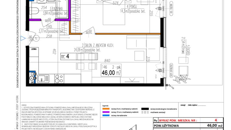Rzut - Mieszkanie na sprzedaż 2 pokoje o powierzchni 46,01 m² - numer 4 w Strumykowa