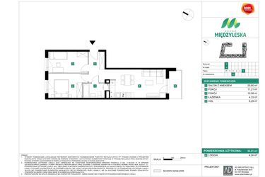 Rzut - Mieszkanie na sprzedaż 3 pokoje o powierzchni 53,21 m² - numer 22 w Osiedle Międzyleska - etap II