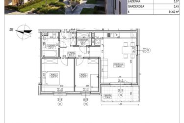 Rzut - Mieszkanie na sprzedaż 3 pokoje o powierzchni 64,62 m² - numer M.B8.01.33 w Osiedle Harmonia bud. B8