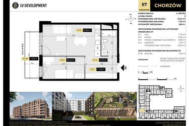 Rzut - Mieszkanie na sprzedaż 2 pokoje o powierzchni 42,34 m² - numer M/57 w Tarasy Śląskie