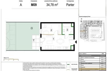 Rzut - Mieszkanie na sprzedaż 2 pokoje o powierzchni 34,78 m² - numer M09 w Zagórskie Tarasy
