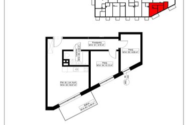Rzut - Mieszkanie na sprzedaż 3 pokoje o powierzchni 51,51 m² - numer 14 w Światowida 61B