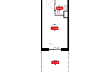 Rzut - Mieszkanie na sprzedaż 1 pokój o powierzchni 25,37 m² - numer A1 010LU w 29L - Apartamenty inwestycyjne