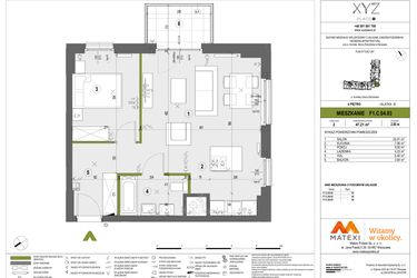 Rzut - Mieszkanie na sprzedaż 2 pokoje o powierzchni 47,21 m² - numer F1.C.04.03 w XYZ Place