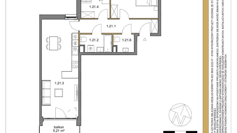 Rzut - Mieszkanie na sprzedaż 3 pokoje o powierzchni 67,28 m² - numer 21 w Osiedle Sfera etap II