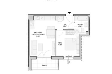 Rzut - Mieszkanie na sprzedaż 2 pokoje o powierzchni 39,11 m² - numer WO/T/13/36 w Wiszące Ogrody