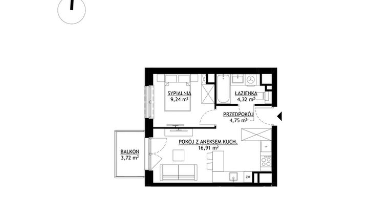 Rzut - Mieszkanie na sprzedaż 2 pokoje o powierzchni 35,22 m² - numer A21 w FUTURO