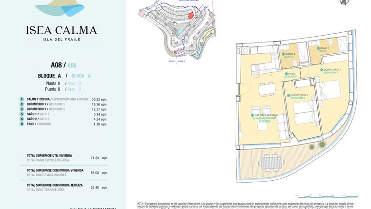 Rzut - Mieszkanie na sprzedaż 2 pokoje o powierzchni 87 m² - numer CAV-MS-5119 w Isea Calma - Aguilas