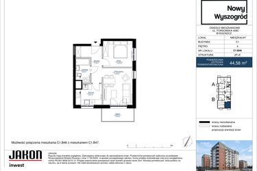 Rzut - Mieszkanie na sprzedaż 2 pokoje o powierzchni 44,58 m² - numer C1.B46 w Nowy Wyszogród etap II