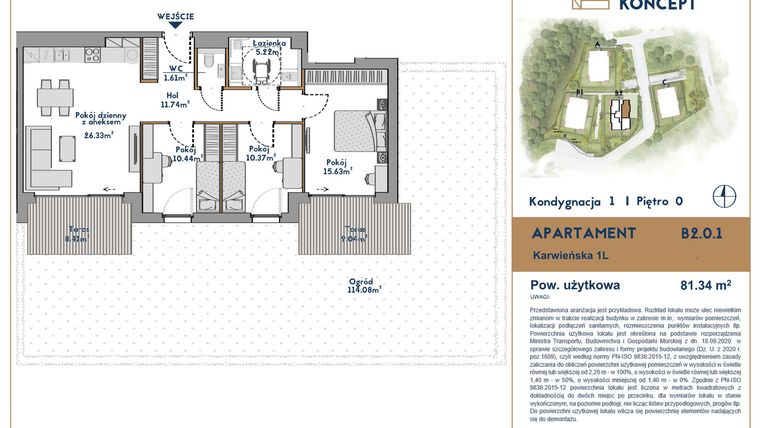 Rzut - Mieszkanie na sprzedaż 4 pokoje o powierzchni 81,34 m² - numer B2.0.1_nps w Oliva Koncept II