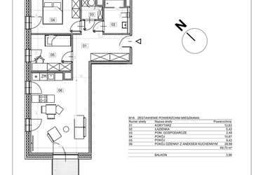 Rzut - Mieszkanie na sprzedaż 3 pokoje o powierzchni 69,7 m² - numer I.M18 w Osiedle Glivia Zachodnia
