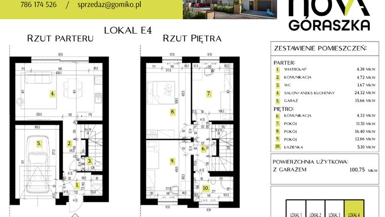 Rzut - Mieszkanie na sprzedaż 5 pokoi o powierzchni 147,95 m² - numer E4 w Nova Góraszka