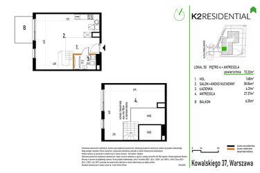 Rzut - Mieszkanie na sprzedaż 1 pokój o powierzchni 72,22 m² - numer 50 w Kowalskiego 37