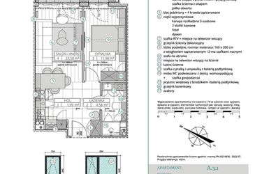 Rzut - Mieszkanie na sprzedaż 2 pokoje o powierzchni 42,05 m² - numer A.3.1 w Remedium