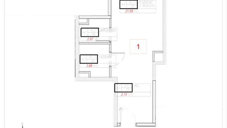 Rzut - Mieszkanie na sprzedaż 1 pokój o powierzchni 30,98 m² - numer A1-1 w Rezydencja Ogród Saski etap I i II