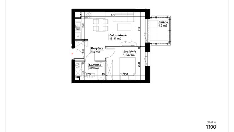 Rzut - Mieszkanie na sprzedaż 2 pokoje o powierzchni 37,38 m² - numer C.61 w Narcyzowe Wzgórza II