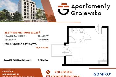 Rzut - Mieszkanie na sprzedaż 1 pokój o powierzchni 25,82 m² - numer 30 w Apartamenty Grajewska